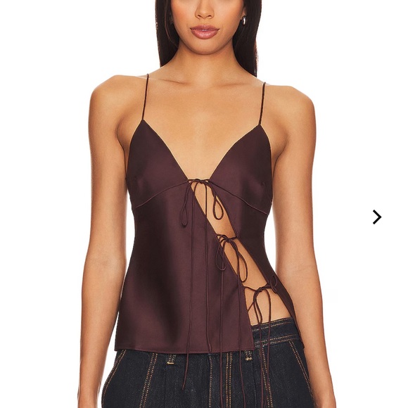 Lioness Satin Brown Tie Top - Picture 1 of 4